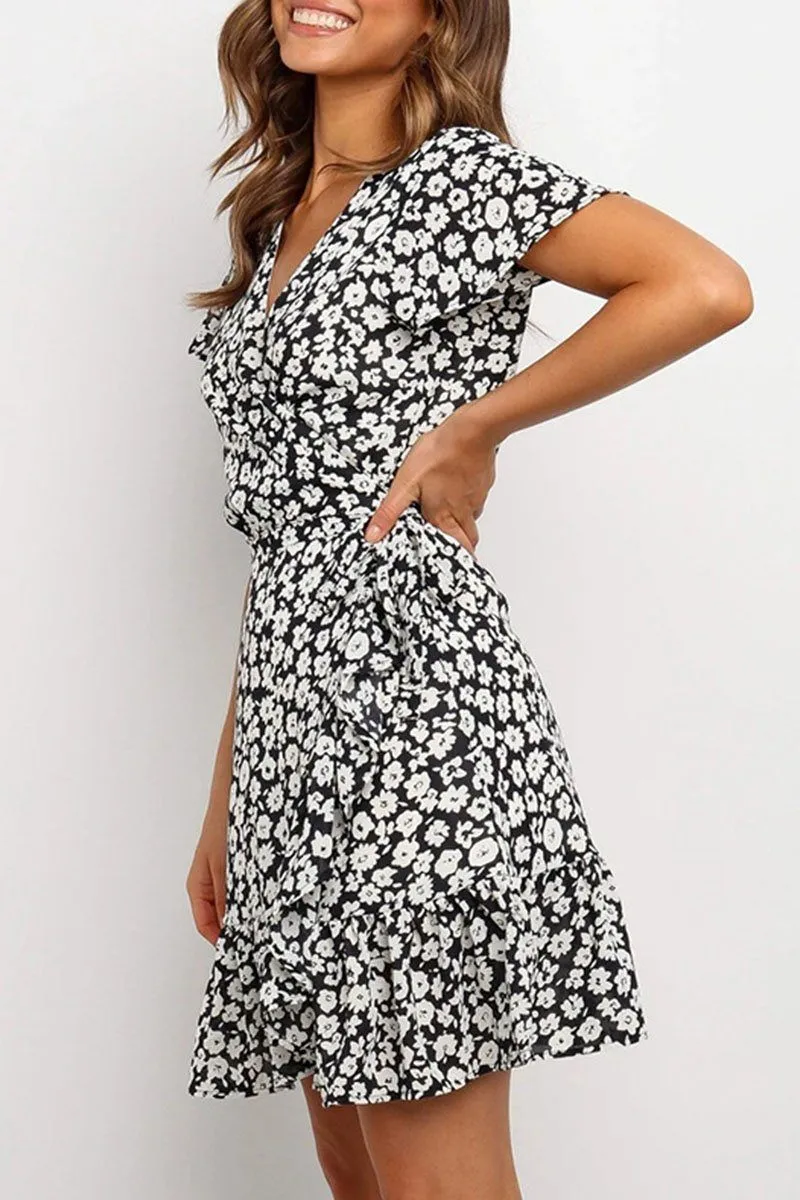 Fashion Casual Print Split Joint V Neck A Line Dresses