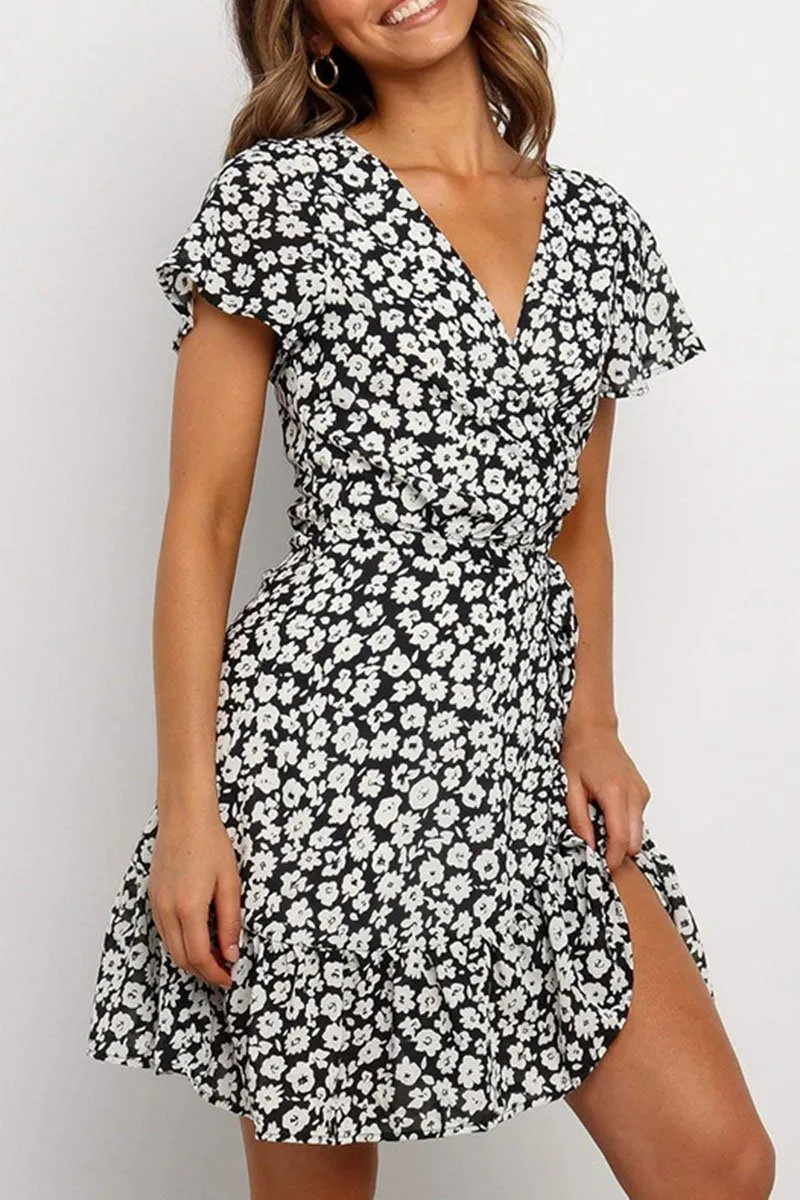 Fashion Casual Print Split Joint V Neck A Line Dresses