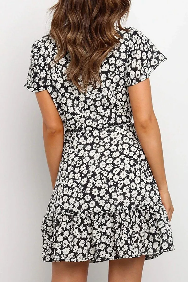 Fashion Casual Print Split Joint V Neck A Line Dresses
