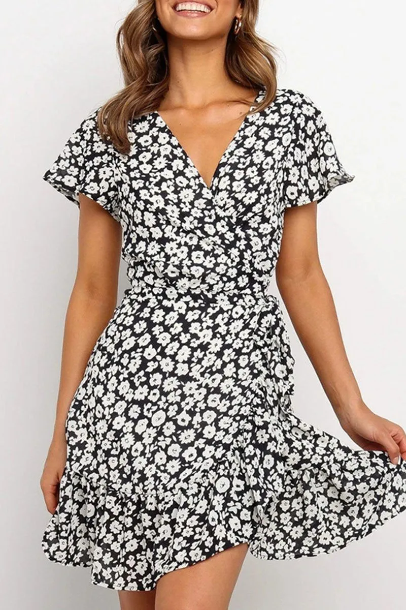Fashion Casual Print Split Joint V Neck A Line Dresses