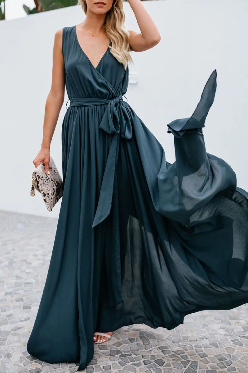 Fashion Street Solid Slit V Neck A Line Dresses