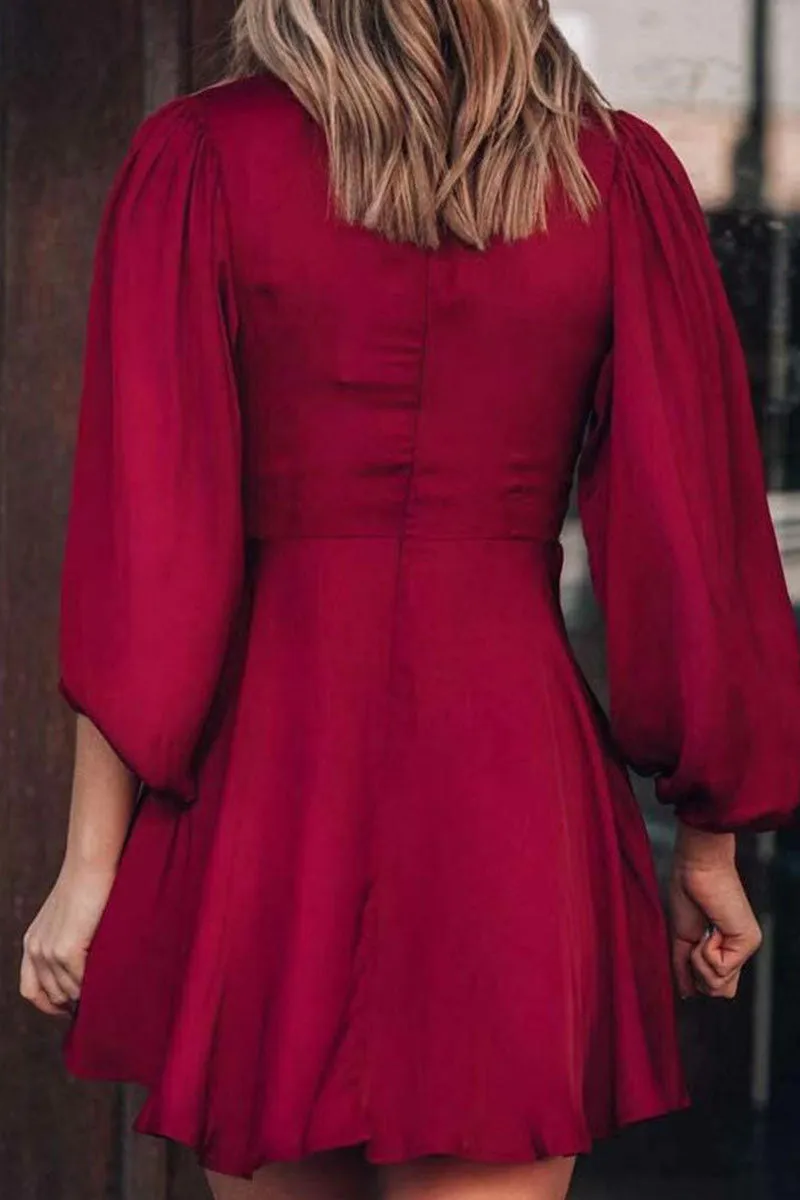 Fashion Sweet Solid Patchwork V Neck A Line Dresses(2 Colors)