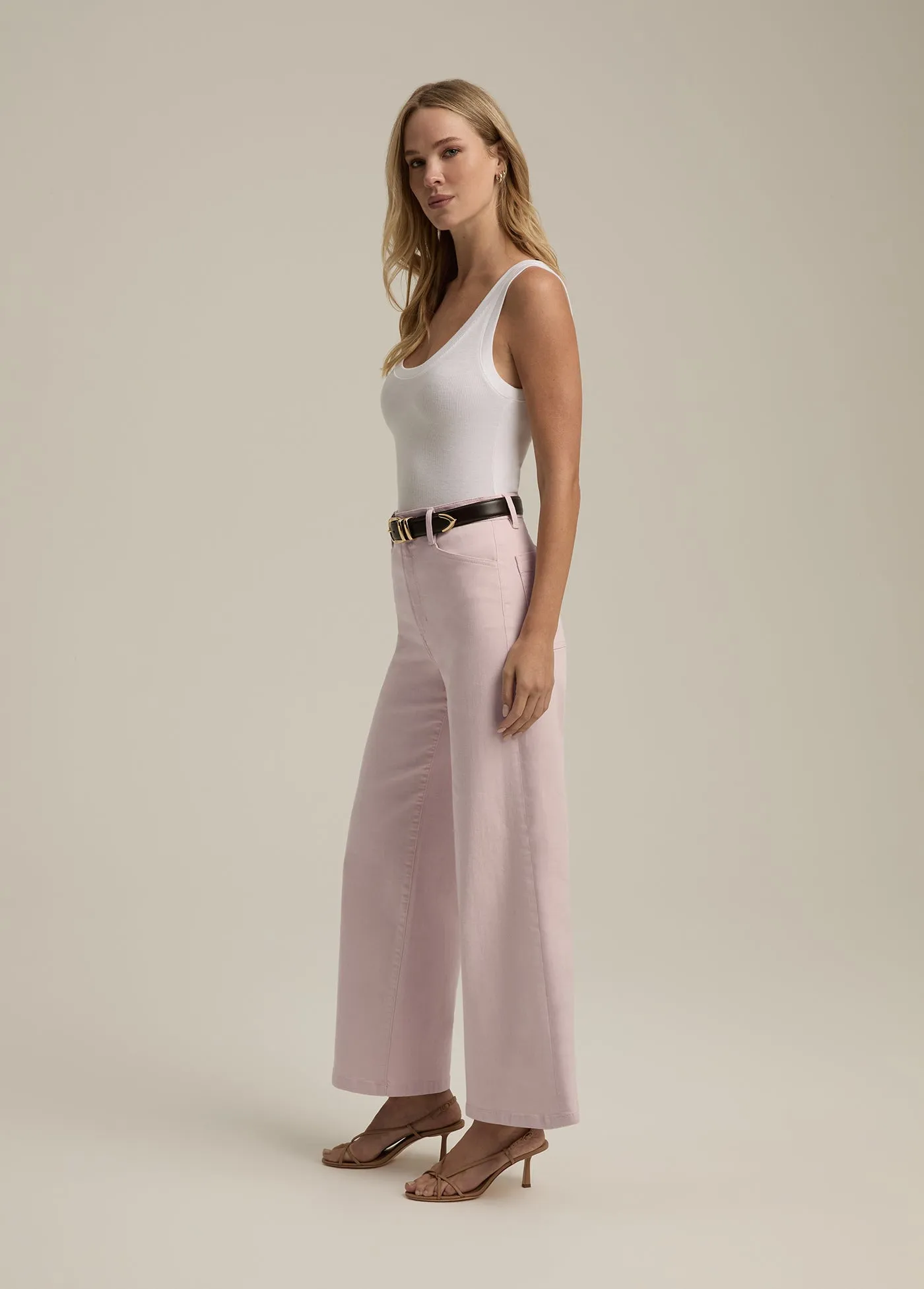 Favorite Daughter - Mischa High Rise Wide Leg Jeans - Pale Pink