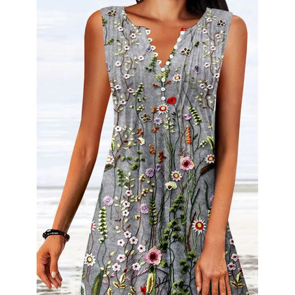 Floral Buttoned Sleeveless summer Dress