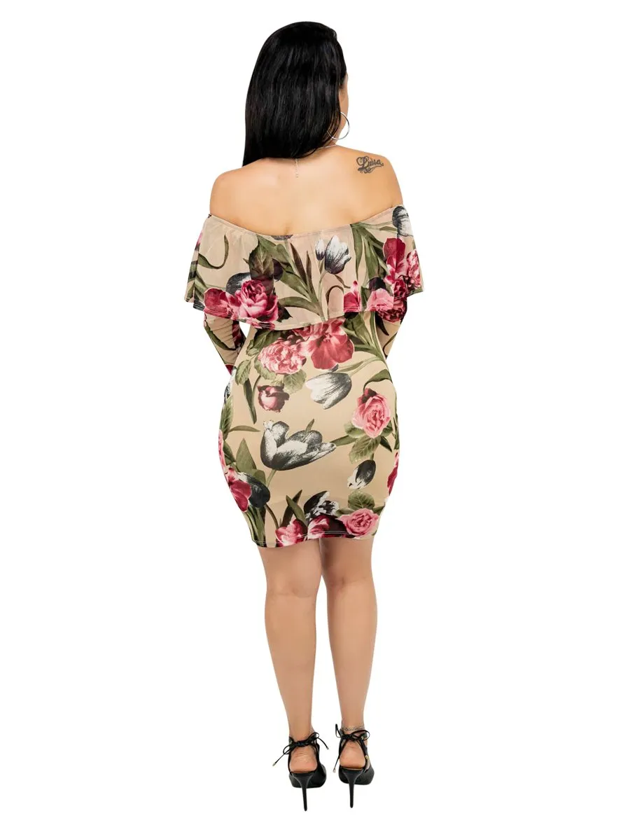 Floral Print Off Shoulder Bodycon Mini Dress