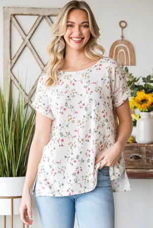 FLORAL PRINT TOP WITH SHORT SLEEVES