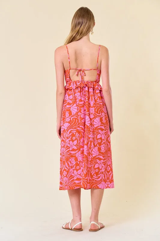 Floral Printed Ruffle Waist Babydoll Mid