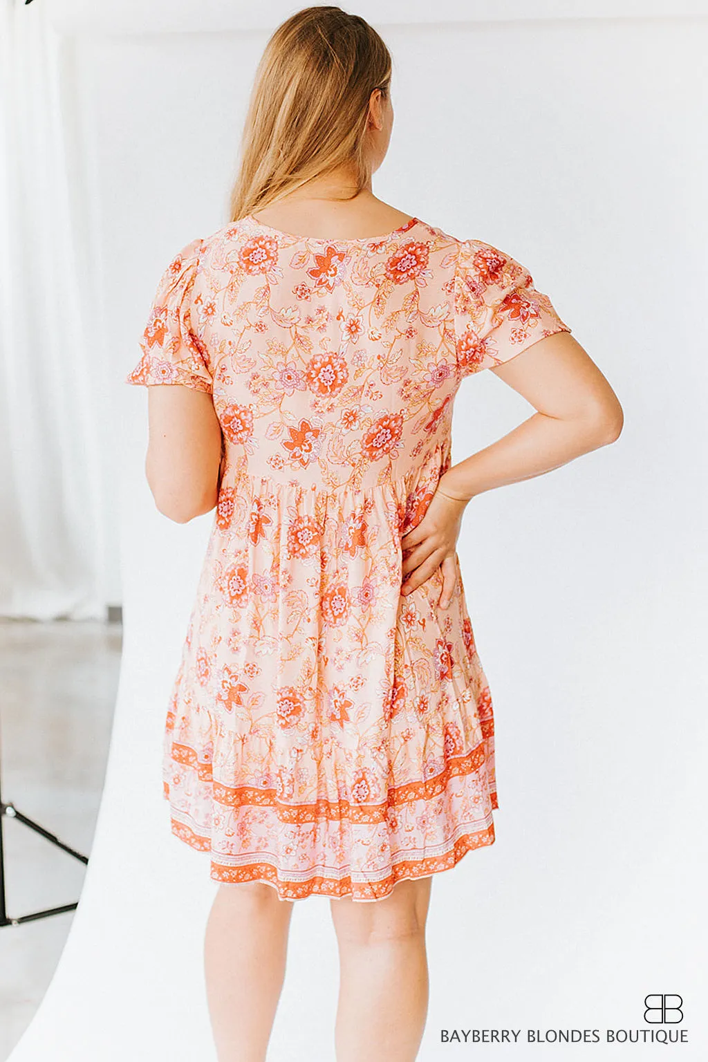 Floral Ruffled Dress -Peach and Pink