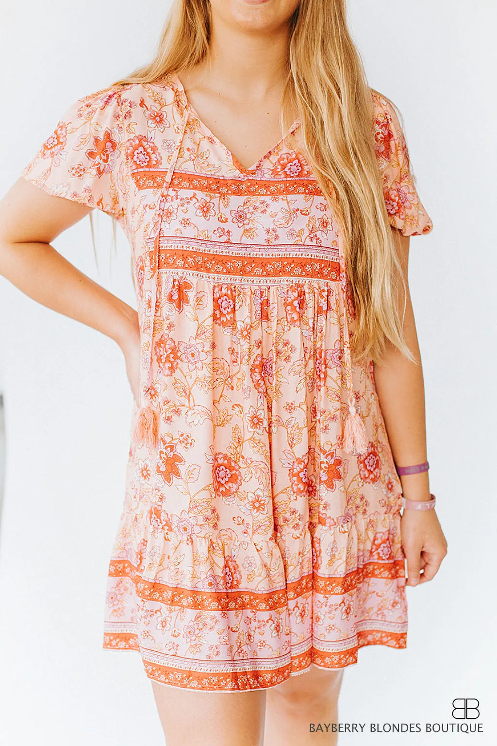 Floral Ruffled Dress -Peach and Pink