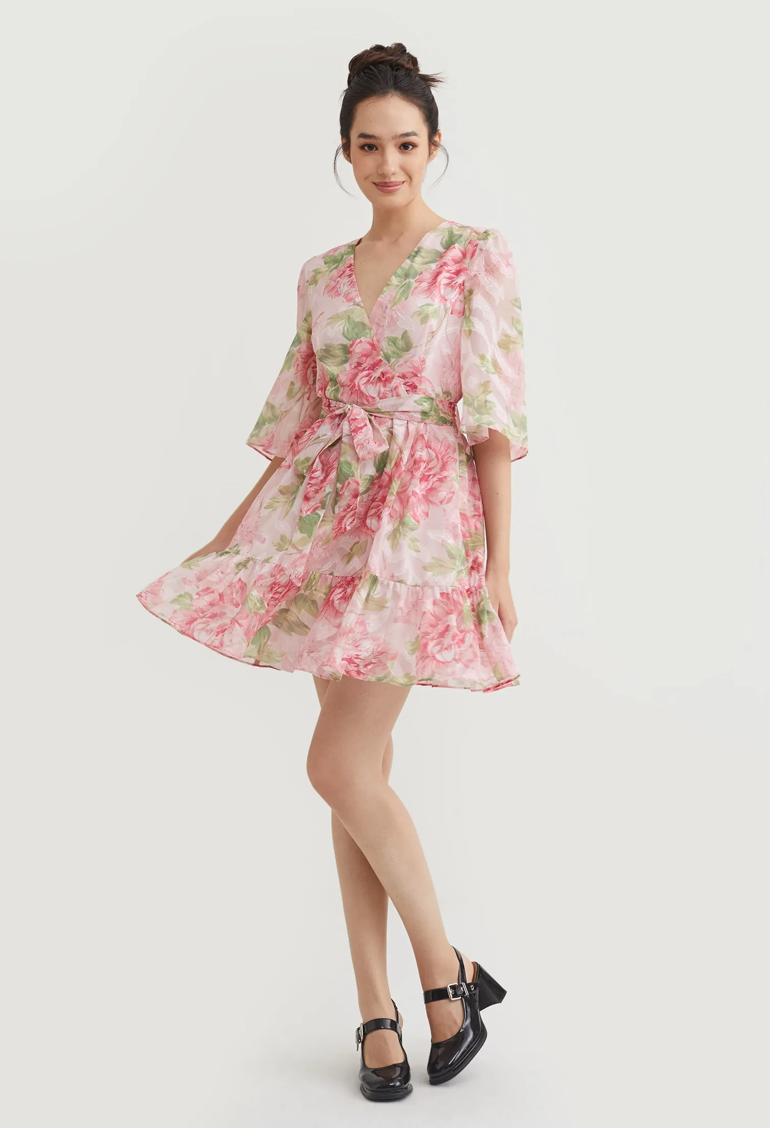 Floral Shimmer Chiffon Mini Dress