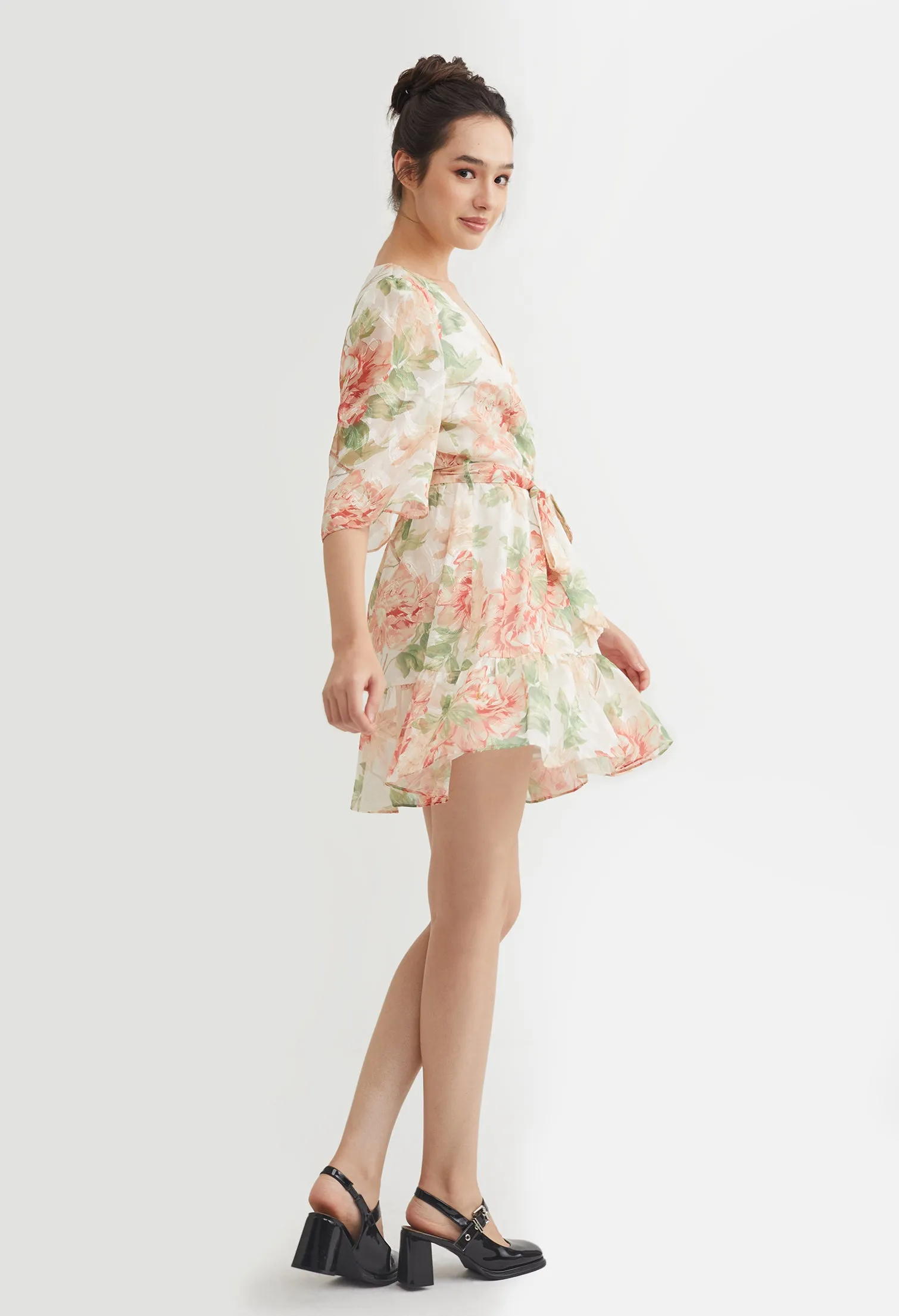 Floral Shimmer Chiffon Mini Dress