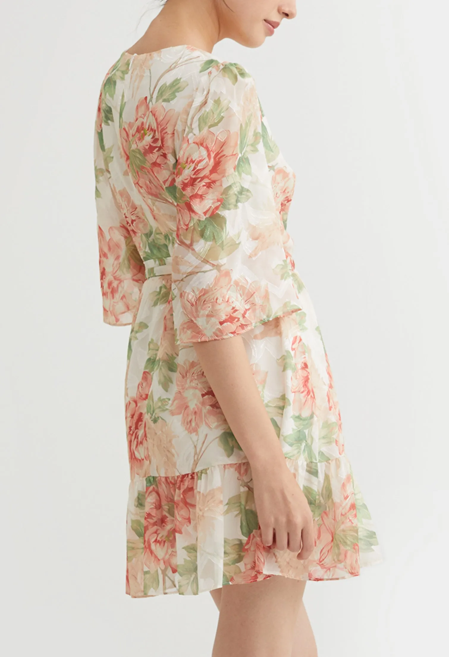 Floral Shimmer Chiffon Mini Dress