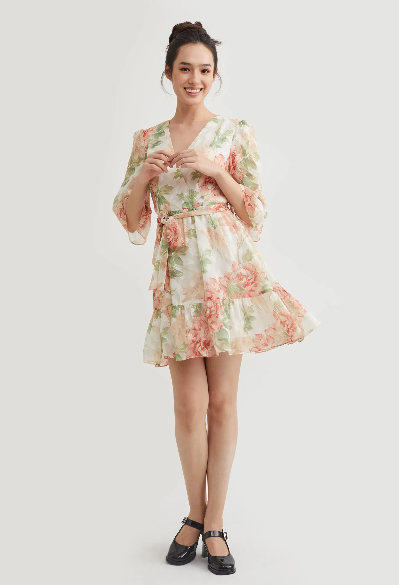 Floral Shimmer Chiffon Mini Dress