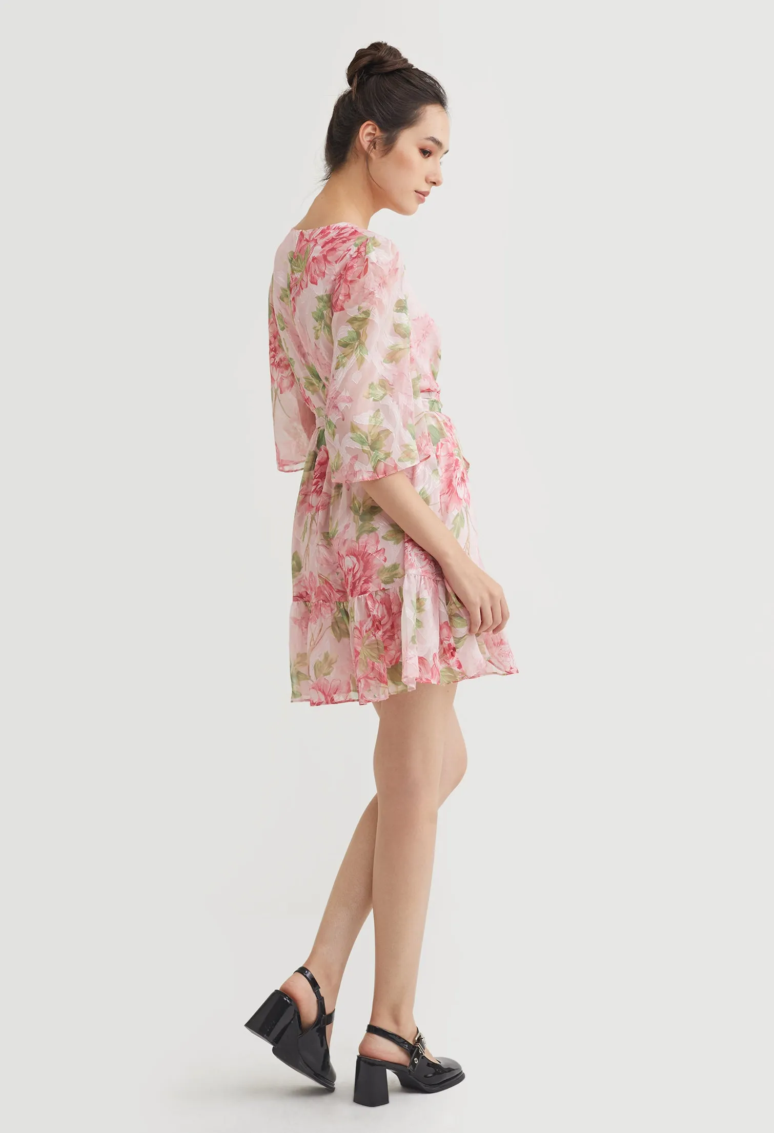 Floral Shimmer Chiffon Mini Dress