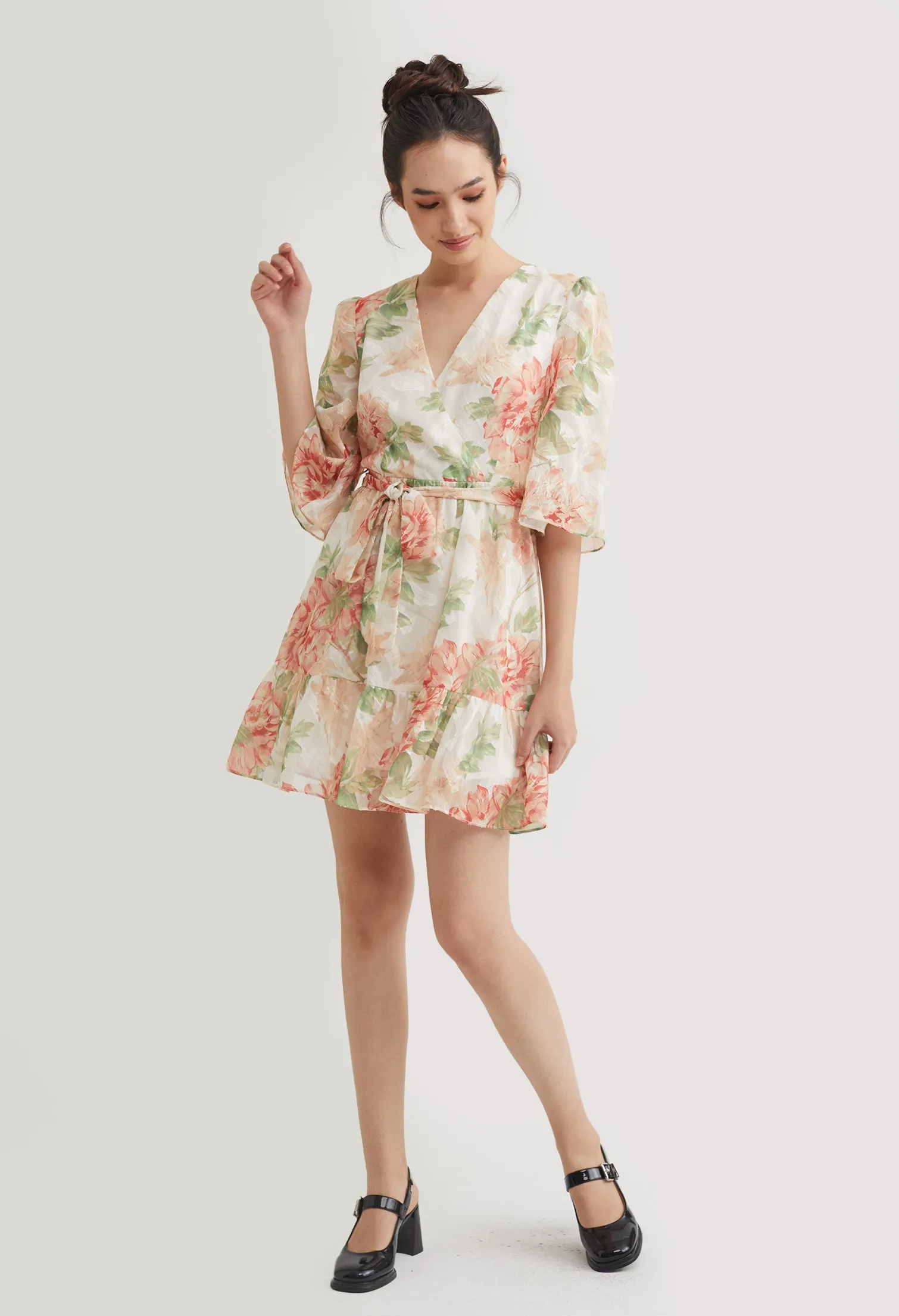 Floral Shimmer Chiffon Mini Dress