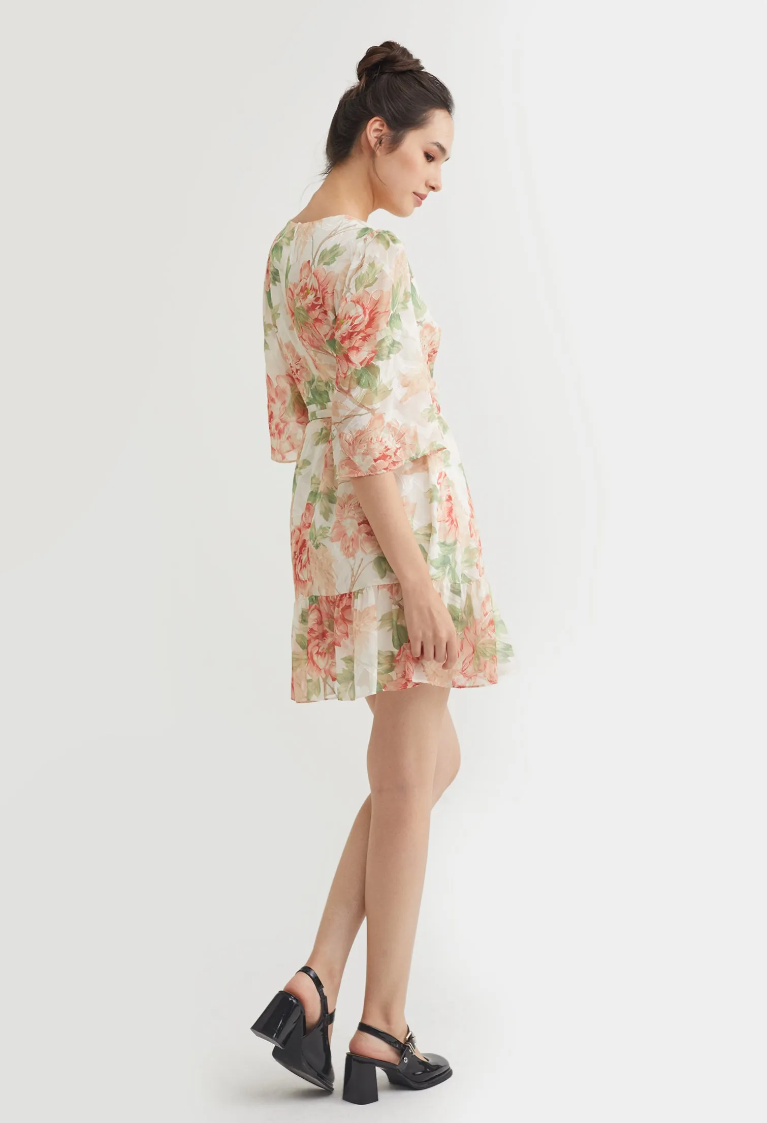 Floral Shimmer Chiffon Mini Dress