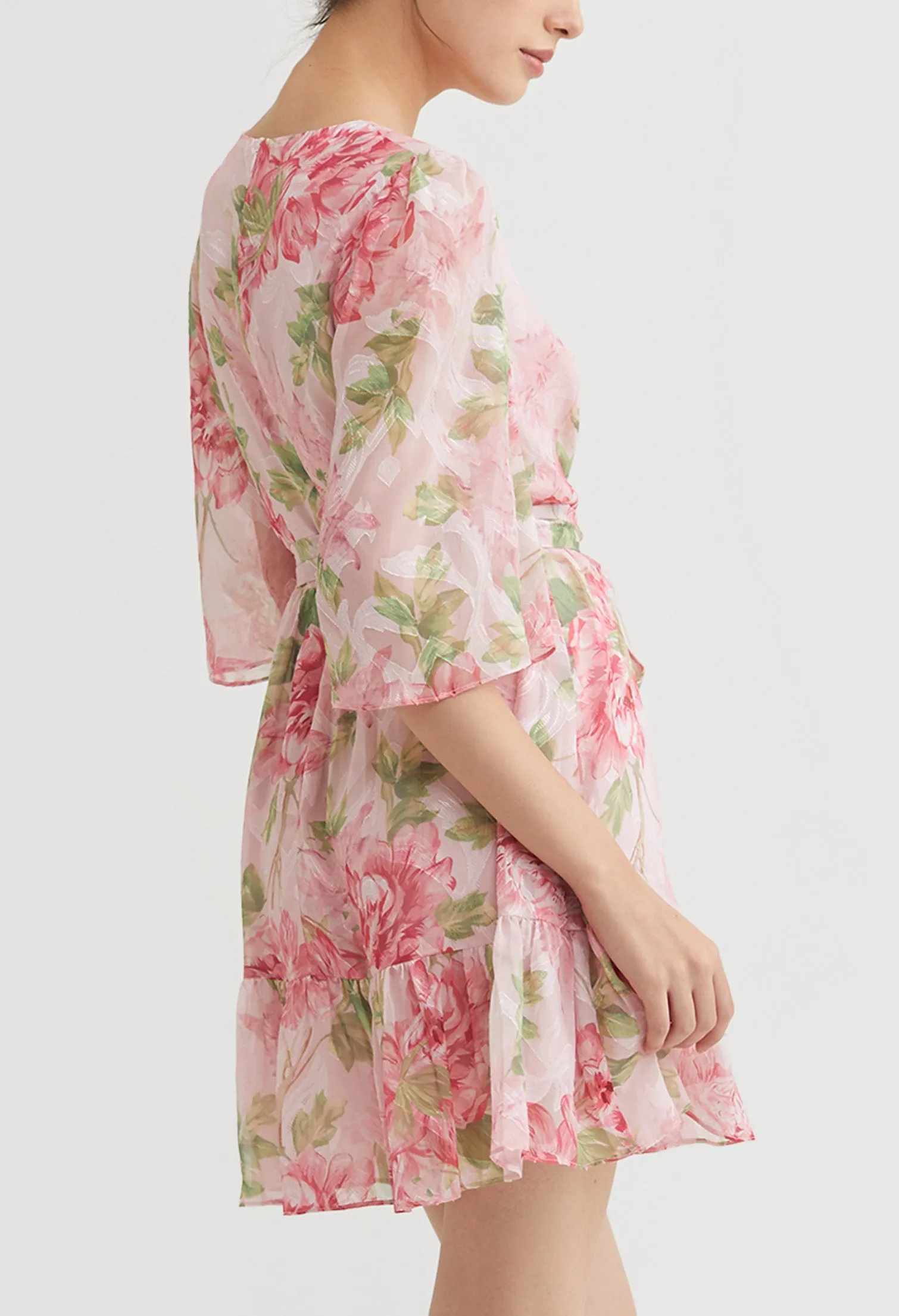Floral Shimmer Chiffon Mini Dress