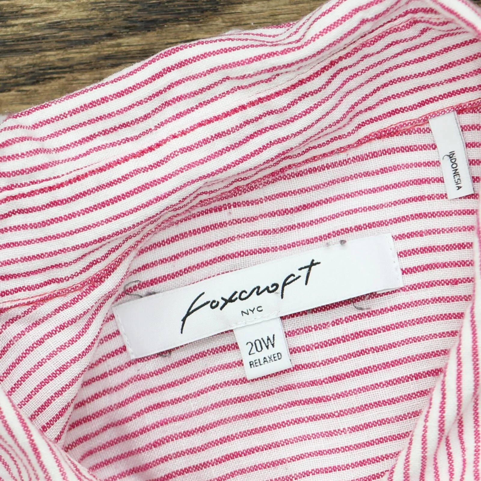 Fox Craft Womens Linen Striped Plus Size Button Up Shirt Red / White Stripes 20W