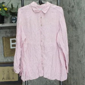 Fox Craft Womens Linen Striped Plus Size Button Up Shirt Red / White Stripes 20W