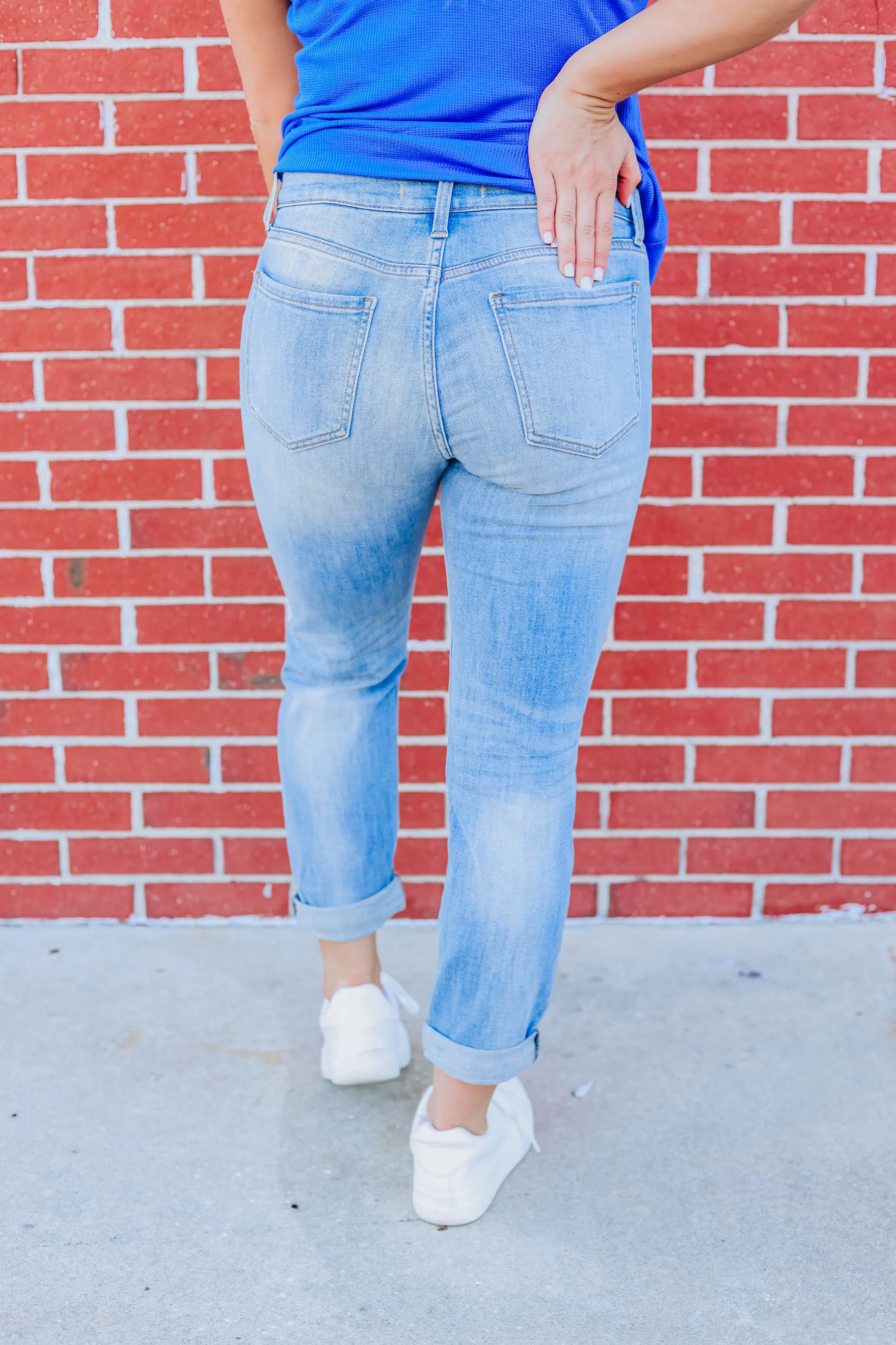 Frankie Mid-Rise Distressed Jeans - Med. Wash
