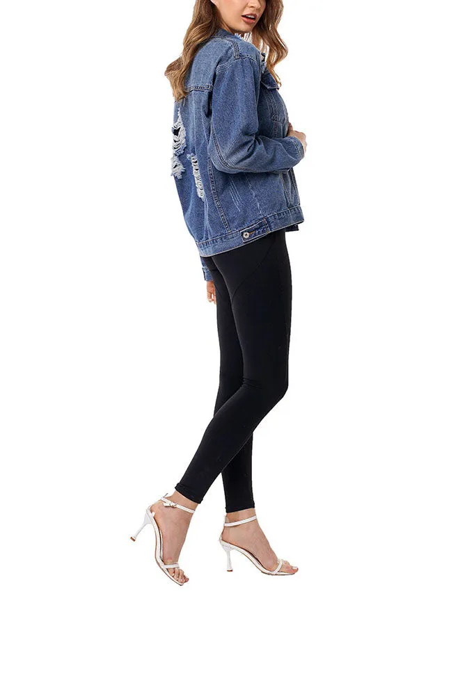 Frayed Hole Loose Fashion Denim Jacket Female
