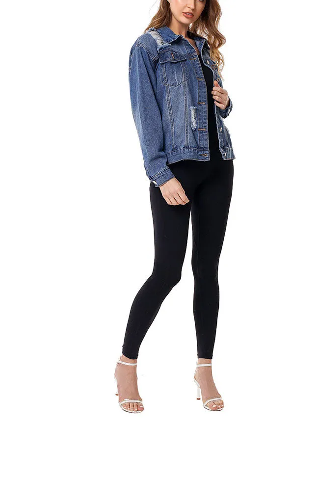Frayed Hole Loose Fashion Denim Jacket Female