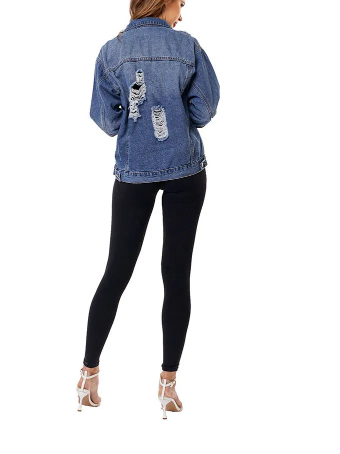 Frayed Hole Loose Fashion Denim Jacket Female