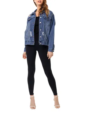 Frayed Hole Loose Fashion Denim Jacket Female