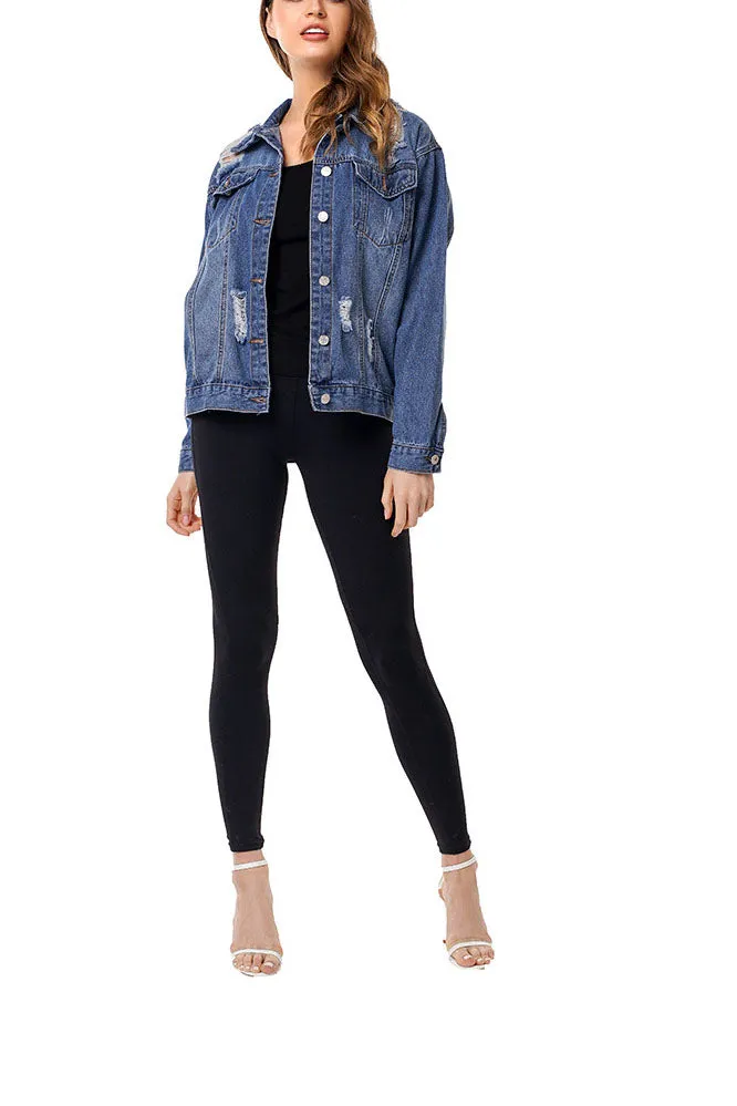 Frayed Hole Loose Fashion Denim Jacket Female