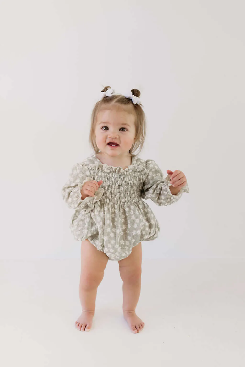 French Gray Floral | Ruffle Romper