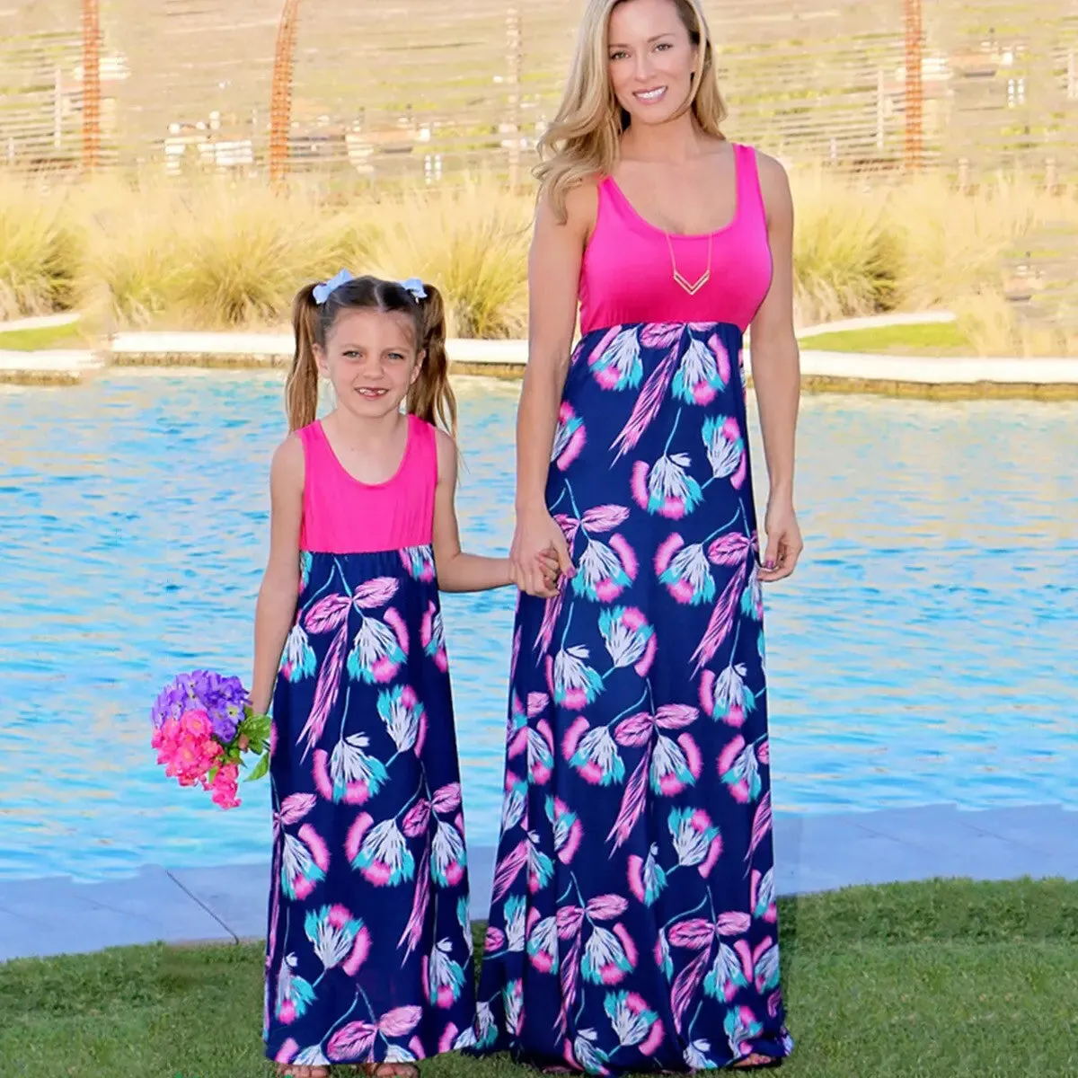 Fuschia Pink Maxi Dresses Mummy & Me