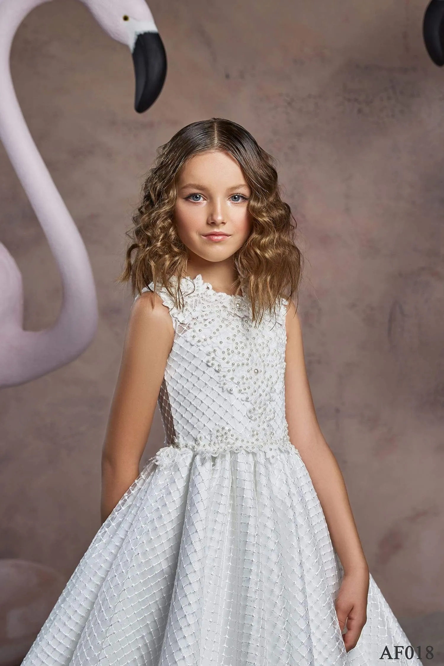 Girls Diamond Pattern Tulle Ballgown Dress