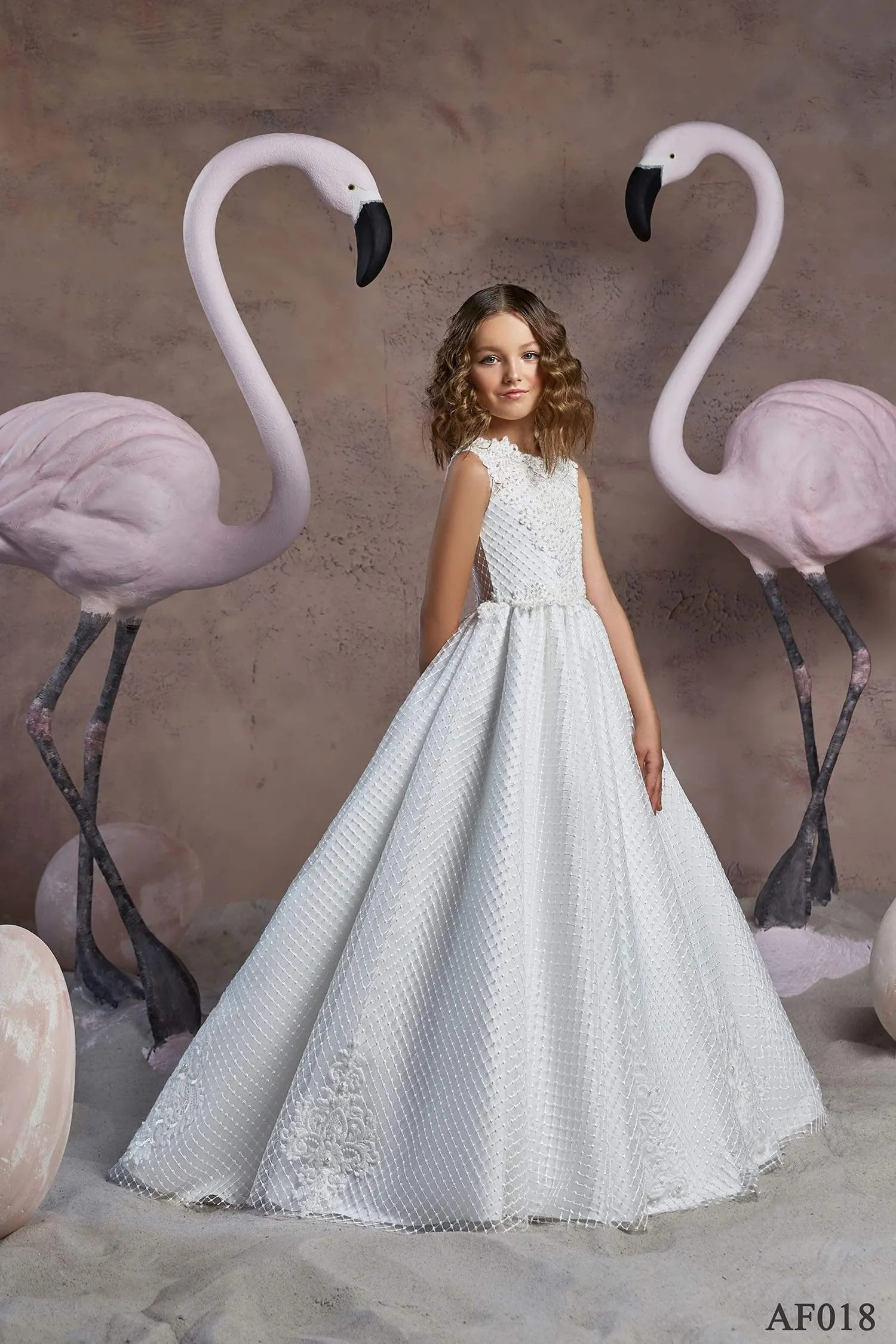 Girls Diamond Pattern Tulle Ballgown Dress