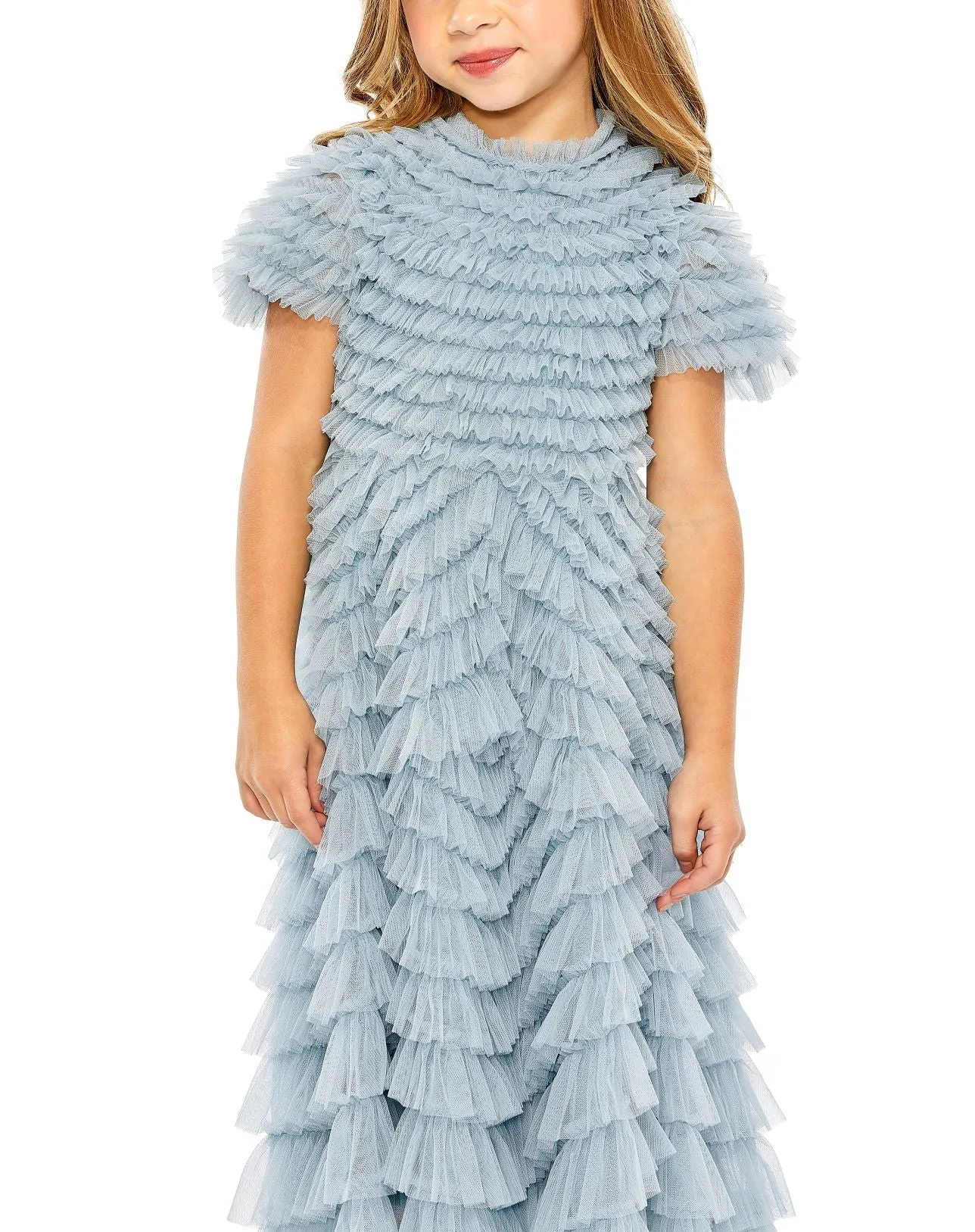 GIRLS RUFFLE TIERED SHORT SLEEVE A LINE DRESS