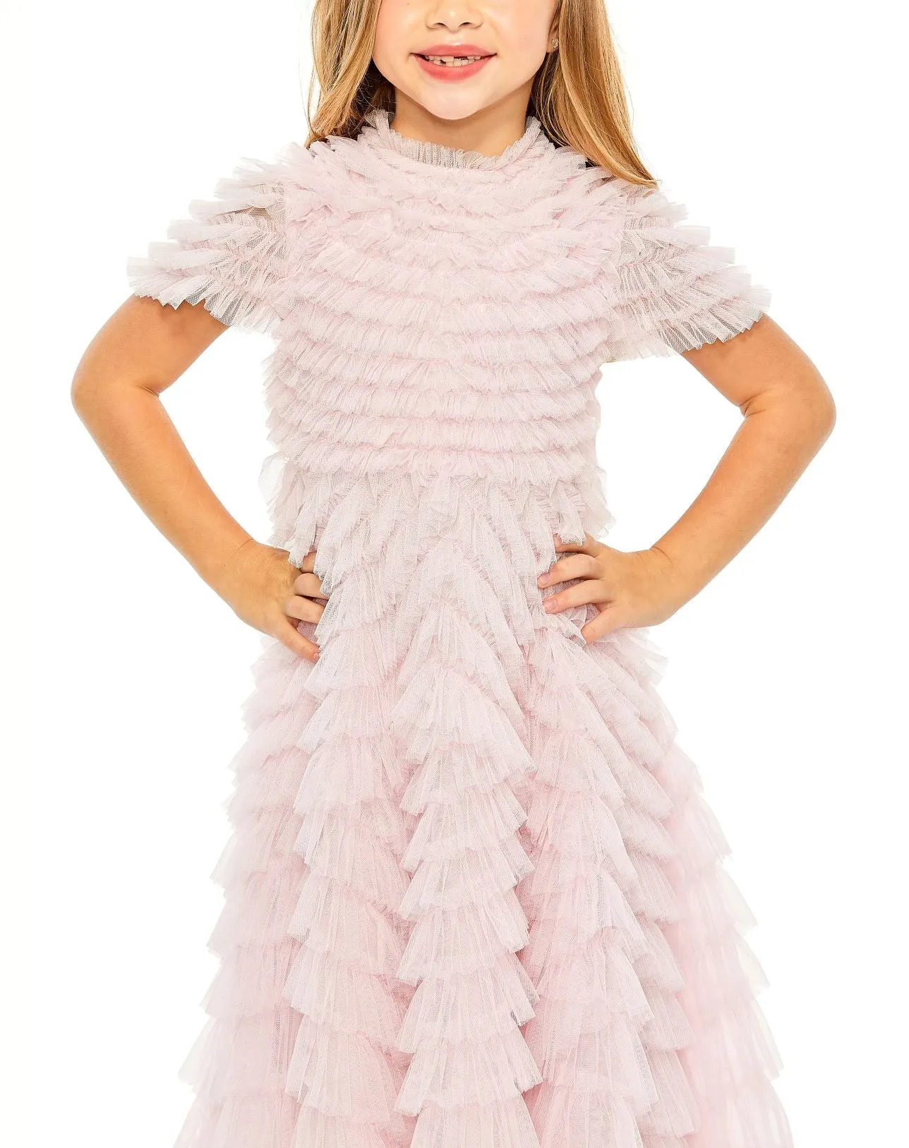 GIRLS RUFFLE TIERED SHORT SLEEVE A LINE DRESS
