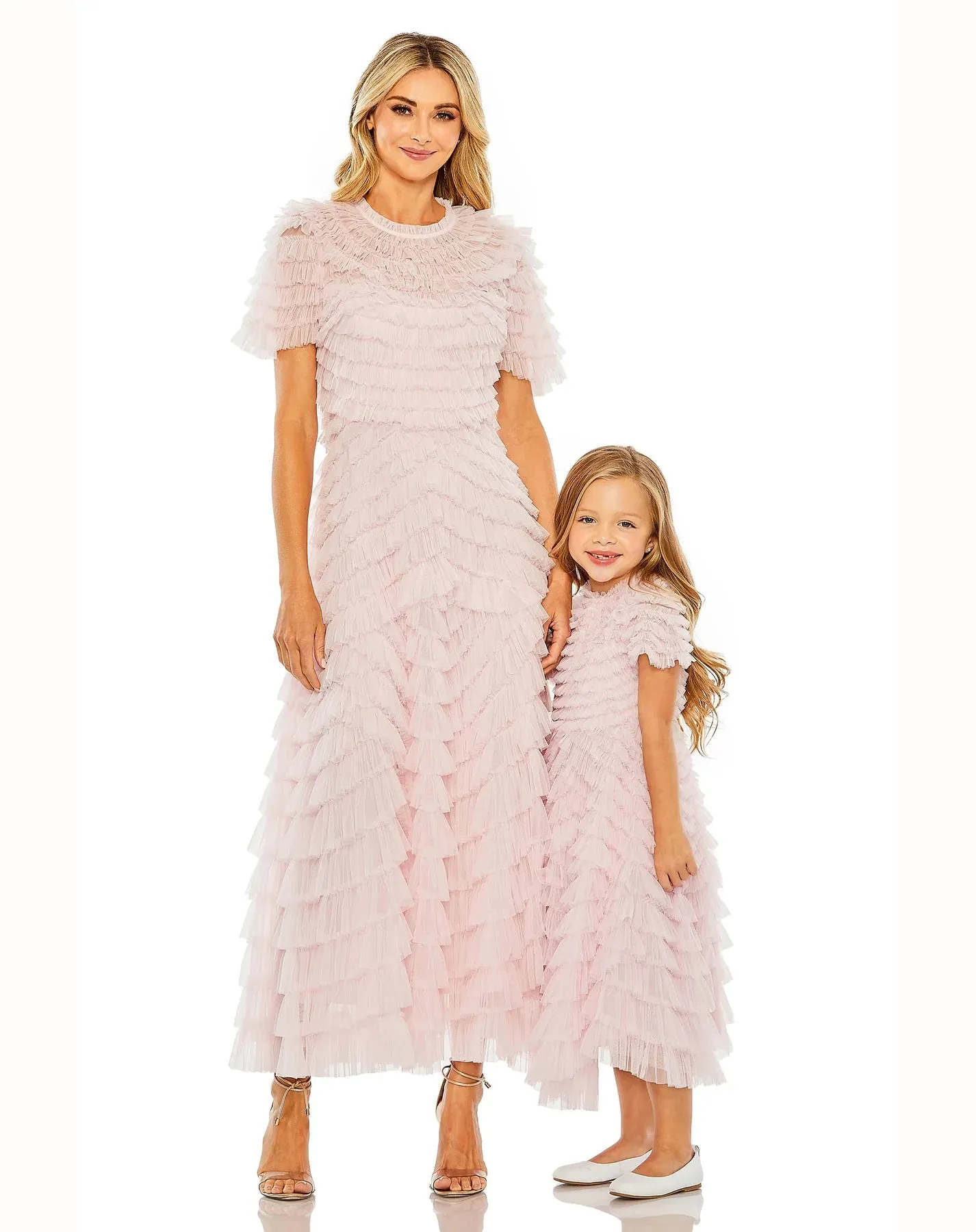 GIRLS RUFFLE TIERED SHORT SLEEVE A LINE DRESS