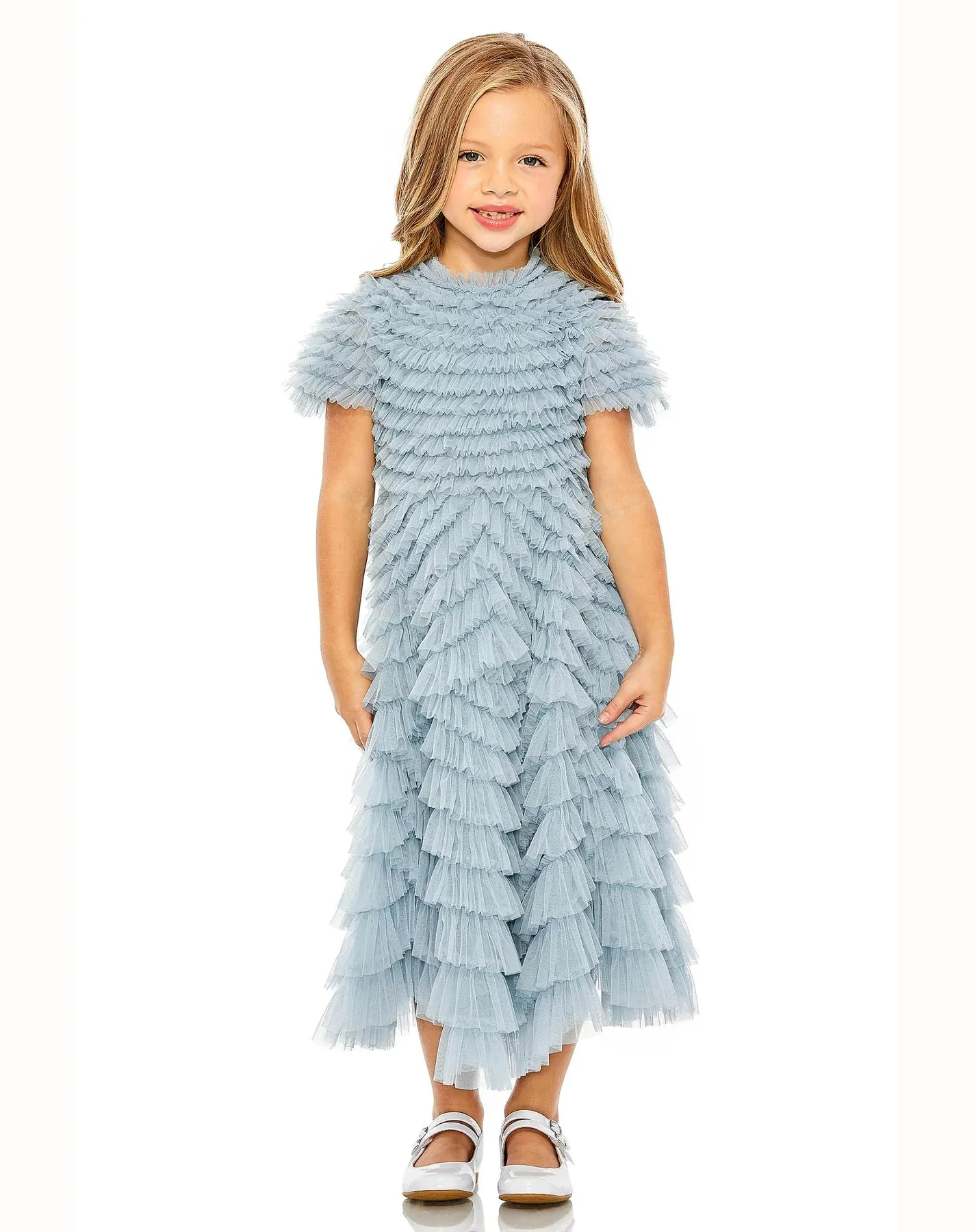 GIRLS RUFFLE TIERED SHORT SLEEVE A LINE DRESS