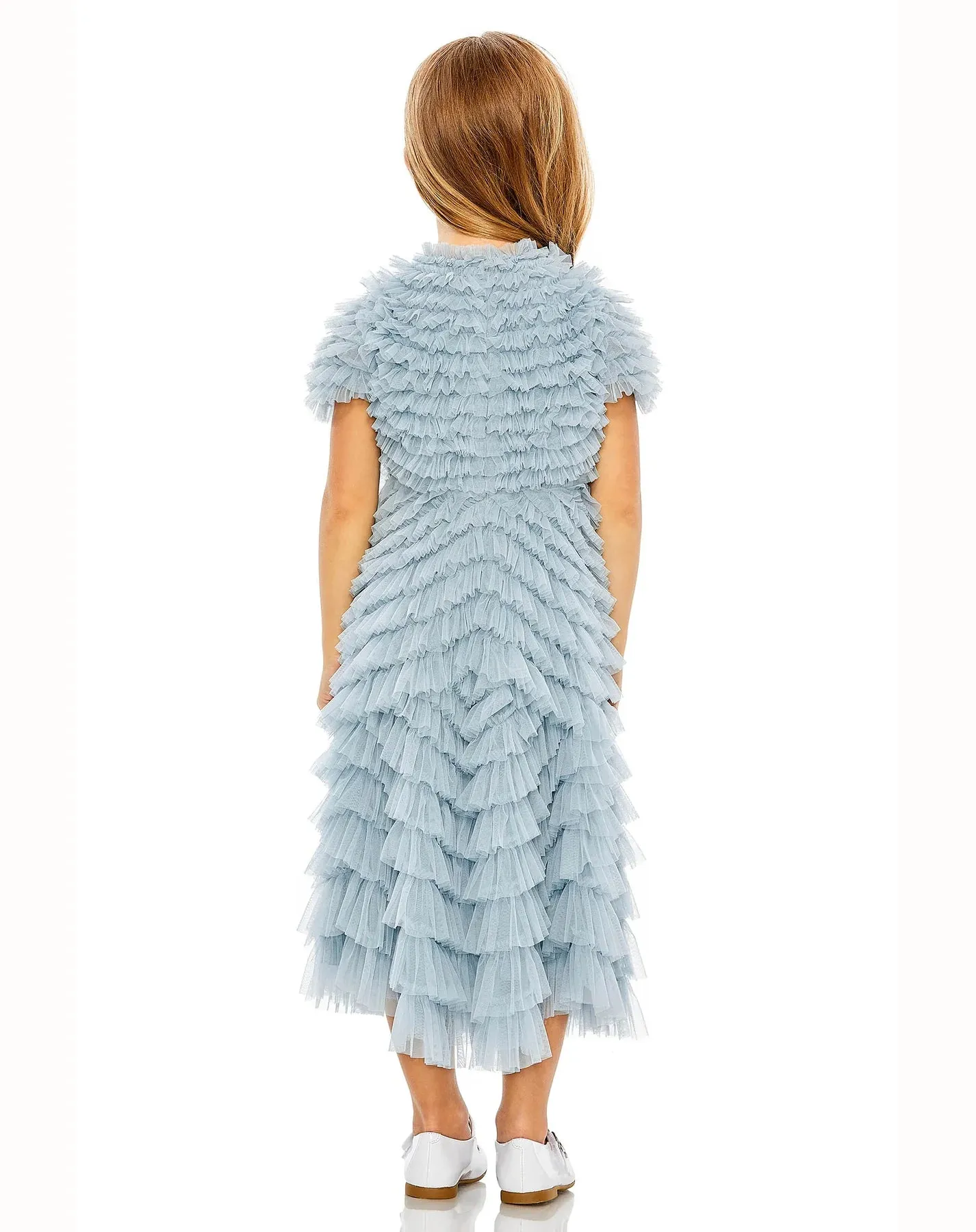 GIRLS RUFFLE TIERED SHORT SLEEVE A LINE DRESS