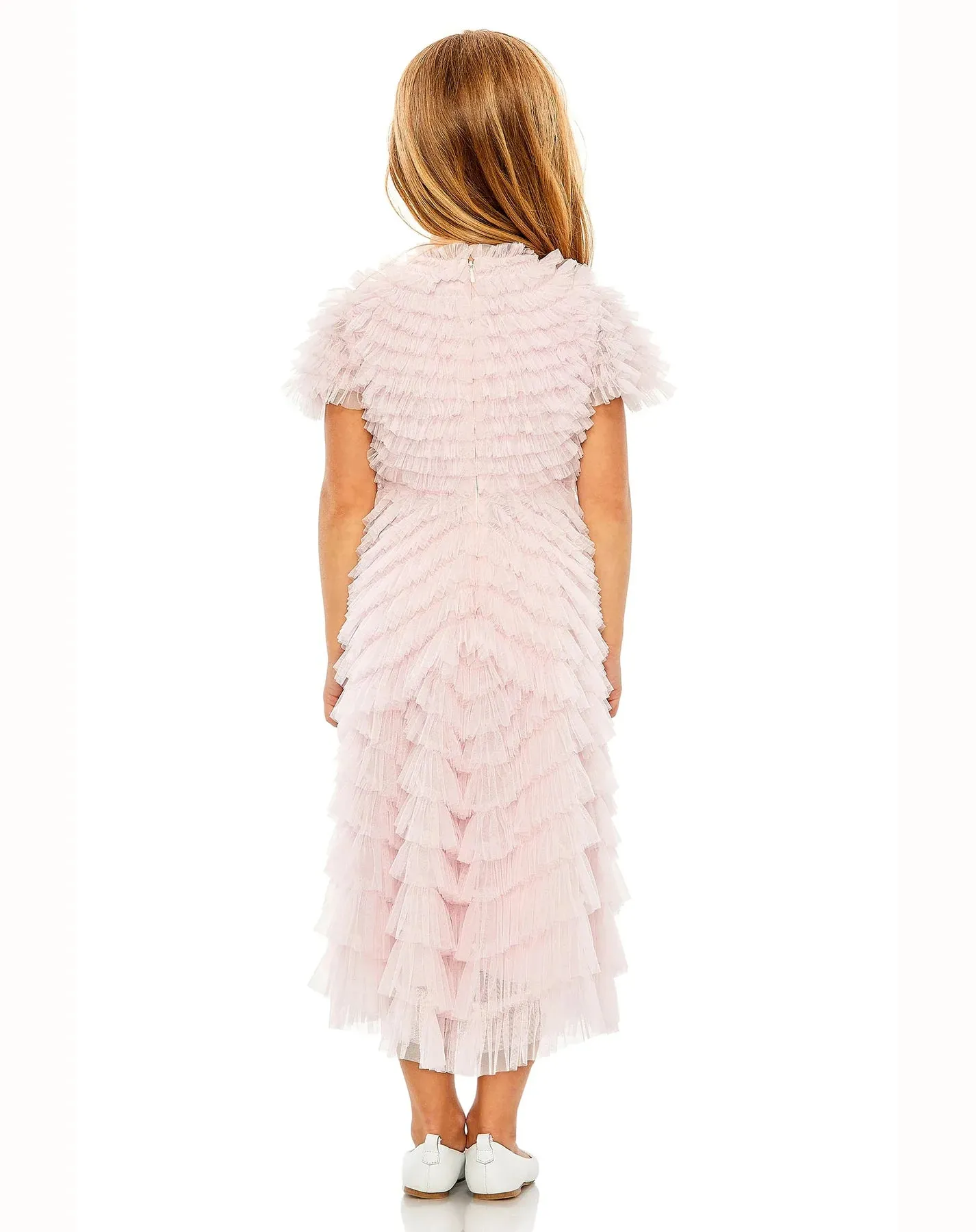 GIRLS RUFFLE TIERED SHORT SLEEVE A LINE DRESS