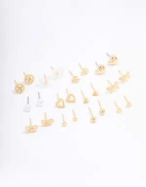 Gold Butterfly Stud Earrings 12-Pack