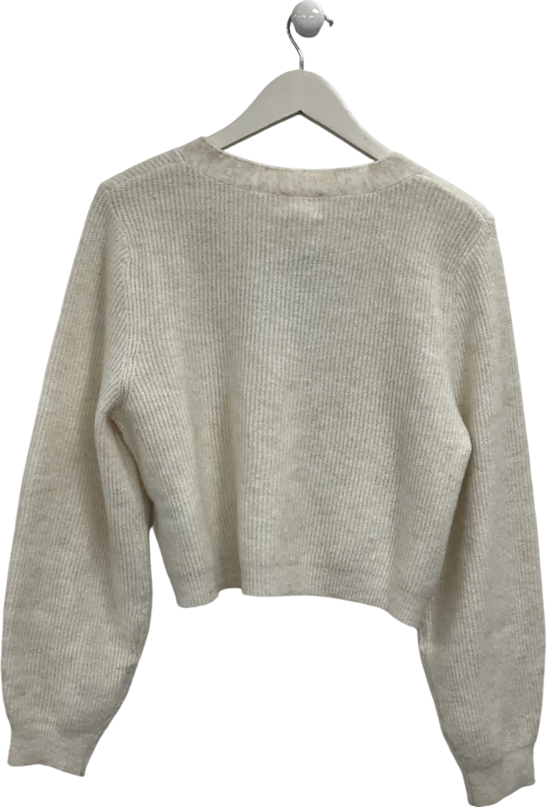H&M White Rhinestone-bow Rib-knit Cardigan UK M