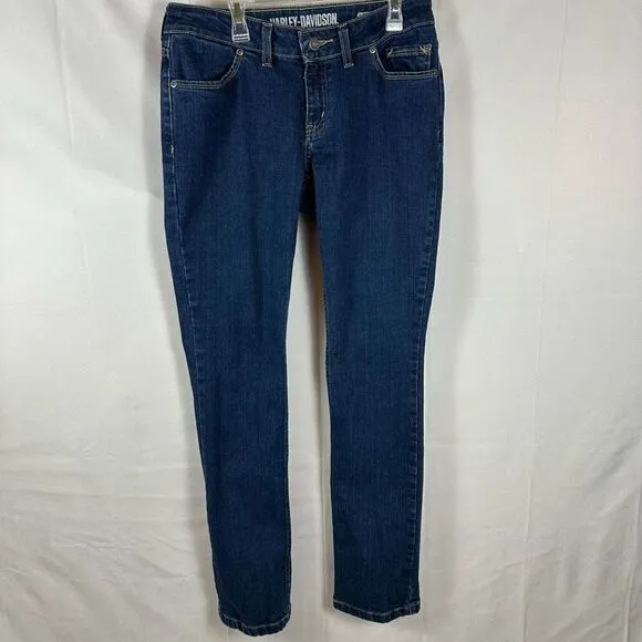 Harley-Davidson Women’s Jeans Straight Leg Mid-Rise Stretch Denim Dark Indigo 27