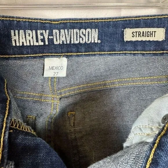 Harley-Davidson Women’s Jeans Straight Leg Mid-Rise Stretch Denim Dark Indigo 27