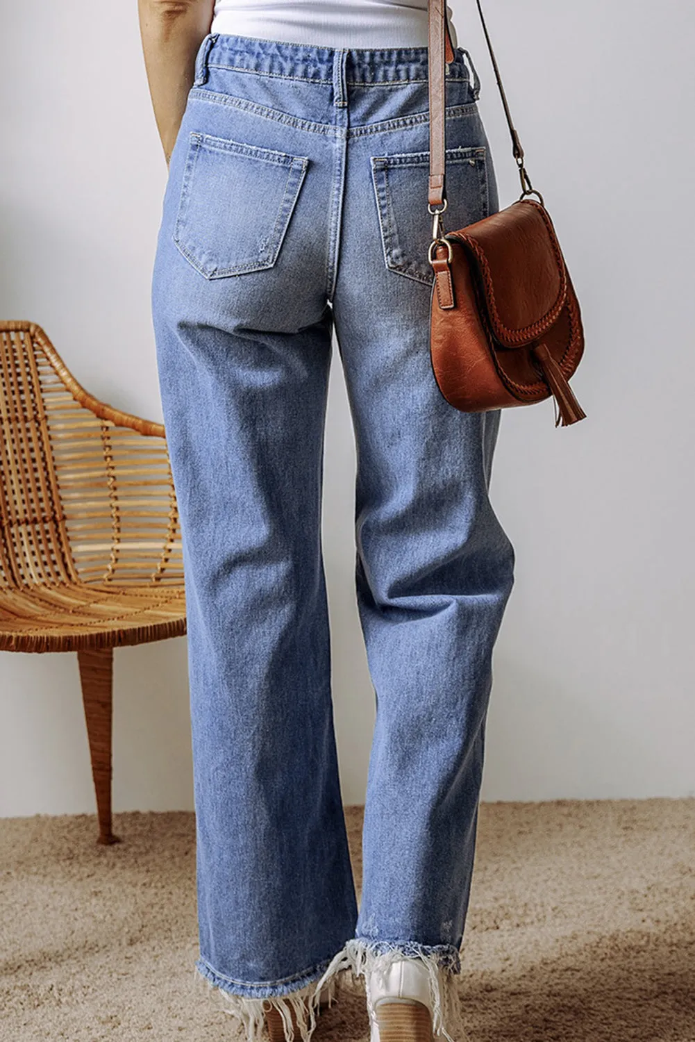 Hazel Blues® |  Distressed Straight Leg Jeans with Pockets