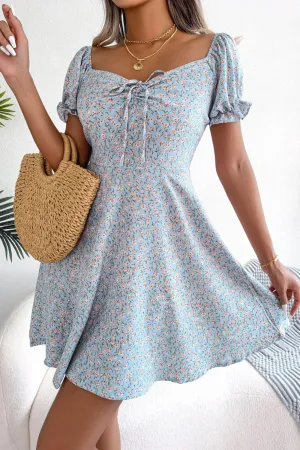 Hazel Blues® | Ditsy Floral Drawstring A-Line Dress