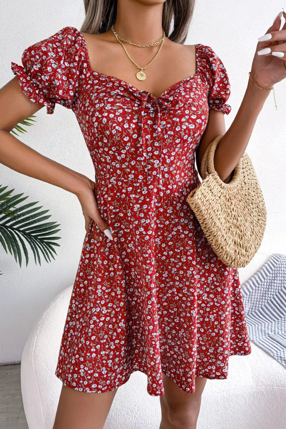 Hazel Blues® | Ditsy Floral Drawstring A-Line Dress