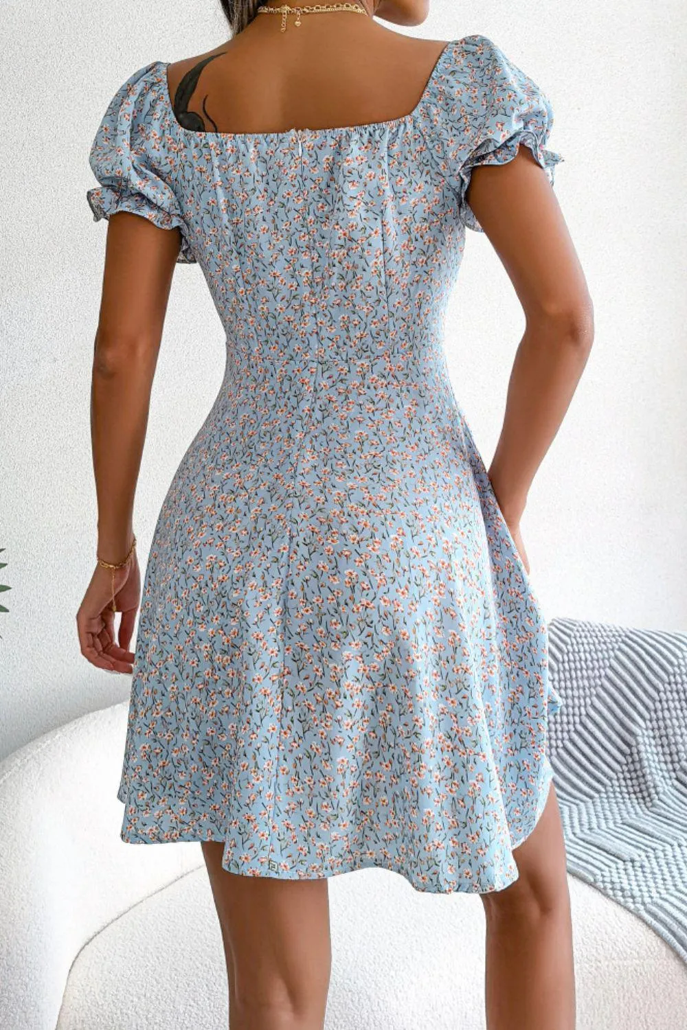 Hazel Blues® | Ditsy Floral Drawstring A-Line Dress