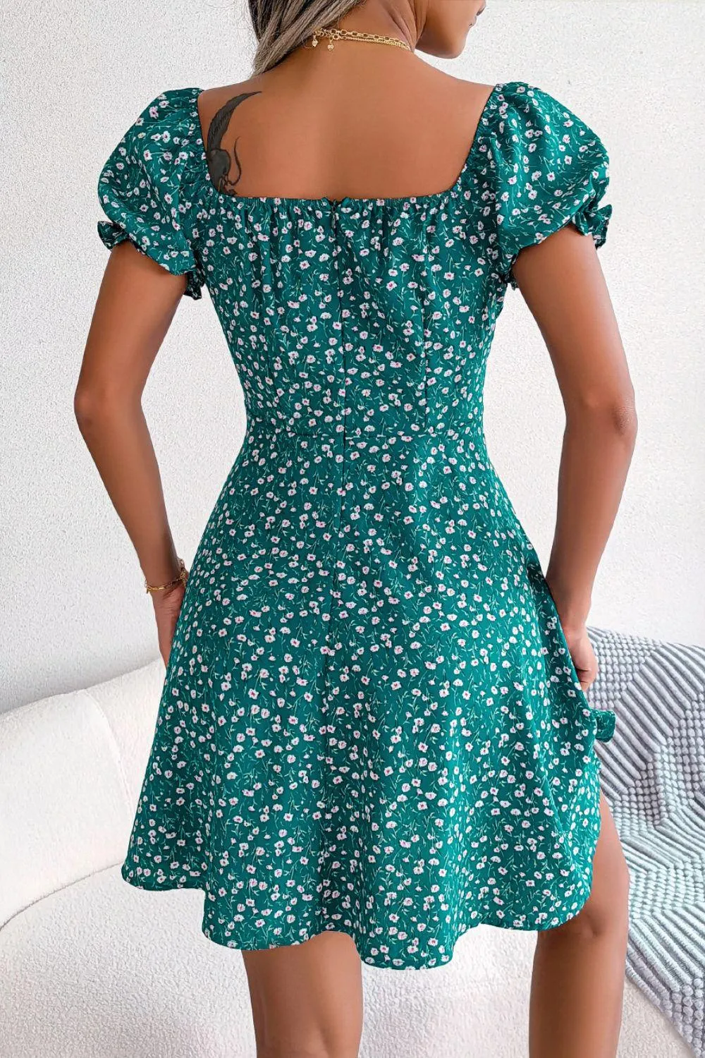 Hazel Blues® | Ditsy Floral Drawstring A-Line Dress