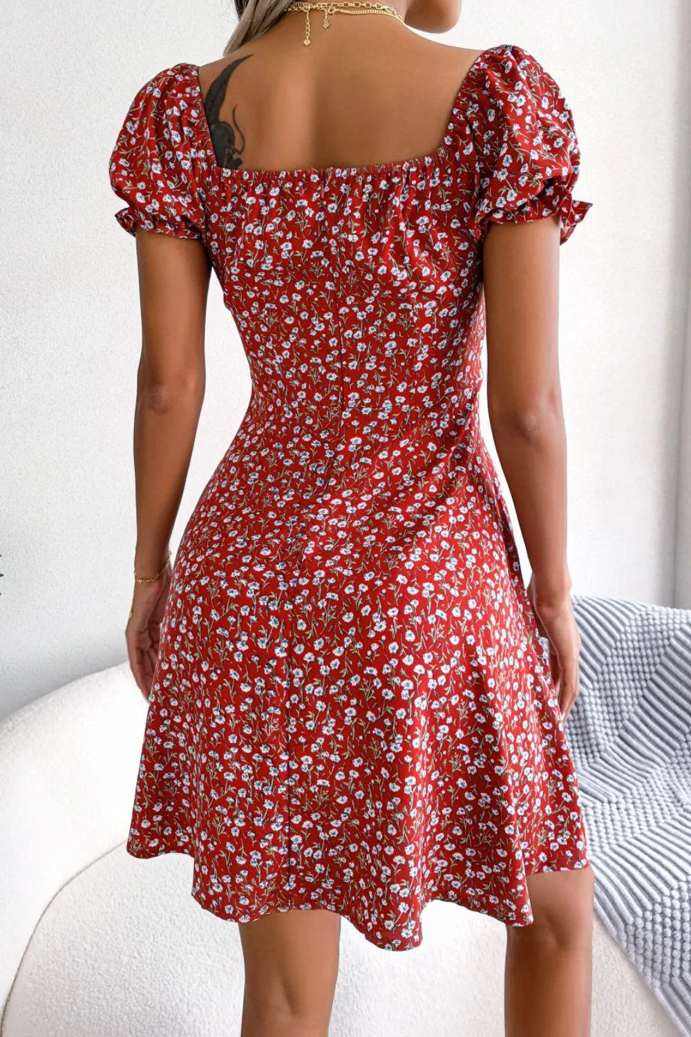 Hazel Blues® | Ditsy Floral Drawstring A-Line Dress