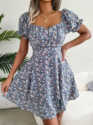 Hazel Blues® | Floral Sweetheart Neck Flounce Sleeve Mini Dress